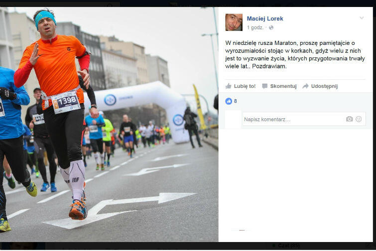 Zawodnicy proszą kierowców o wyrozumiałość. Do maratonu zgłosio się 2012 biegaczy w każdym wieku i każdej profesji, jak np. Maciej Lorek, dyrektor Wydziału Środowiska Urzędu Miejskiego w Gdańsku