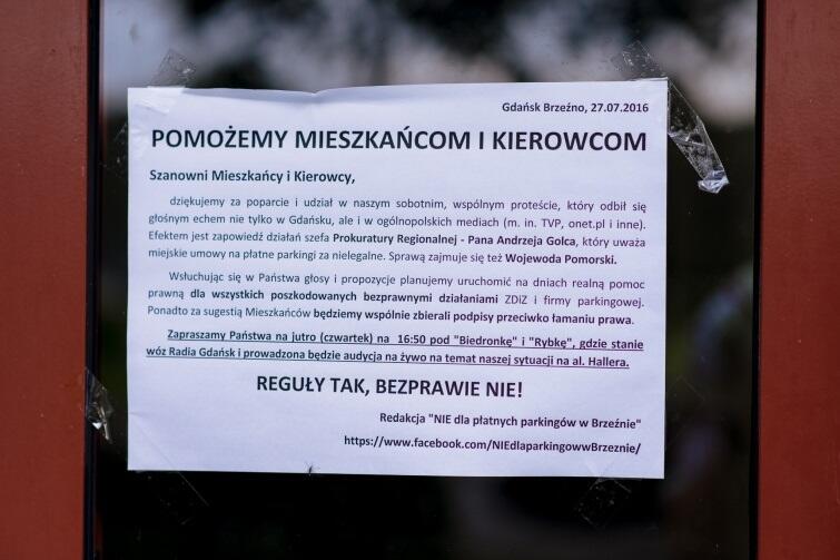 Jedno z ogłoszeń wieszanych przez Błażewicza i Skibę w Brzeźnie.
