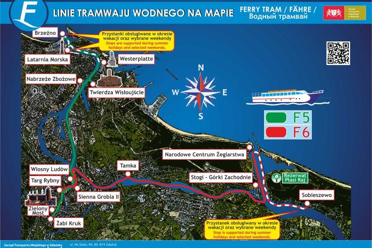 Trasy, którymi kursować będą tramwaje wodne od 1 maja 2017 r.