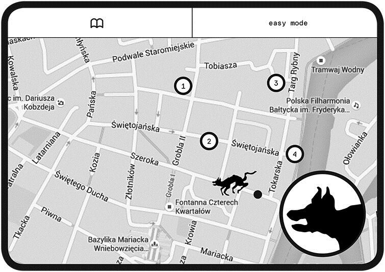Tak wygląda fragment aplikacji G: RASS. Po mieście oprowadza nas pies z powieści Psie lata