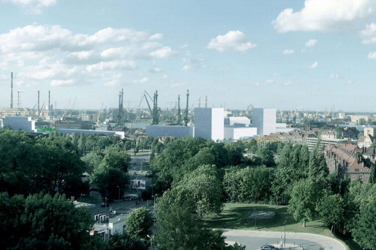Tak zmieni się widok z Góry Gradowej po realizacji inwestycji - białe elementy to planowane budynki Młodego Miasta