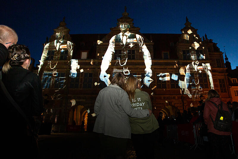 Mapping na Zielonej Bramie w Gdańsku z okazji Święta Wolności i Solidarności