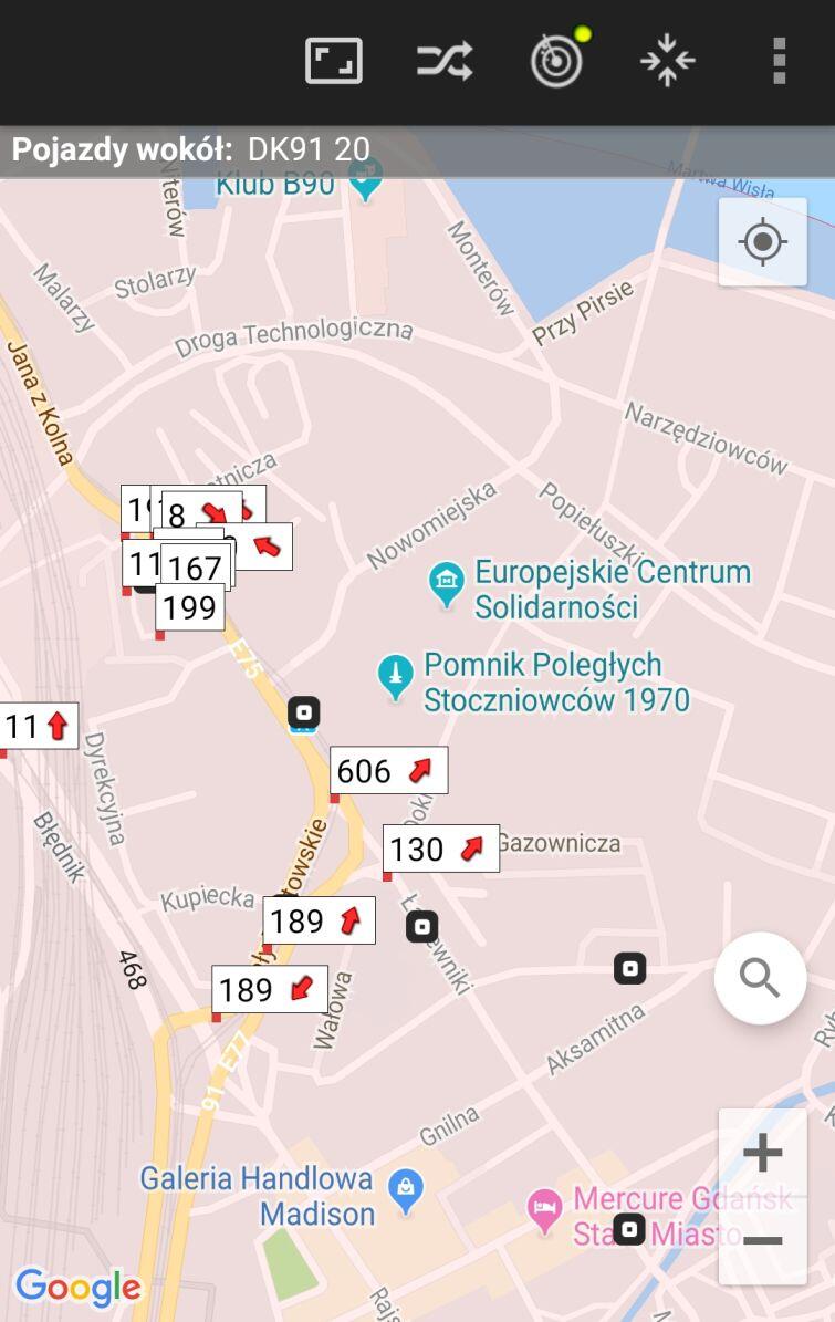 Tak wygląda mapka w aplikacji BusLive