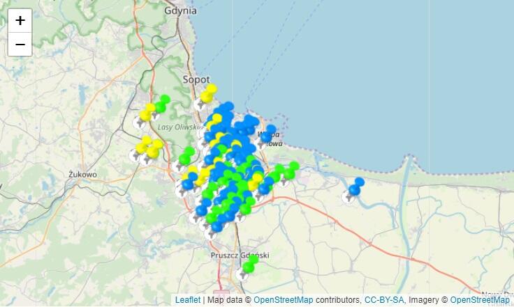 Mapa biletomatów w Gdańsku, kilka znaleźć można także w Sopocie i Pruszczu Gdańskim