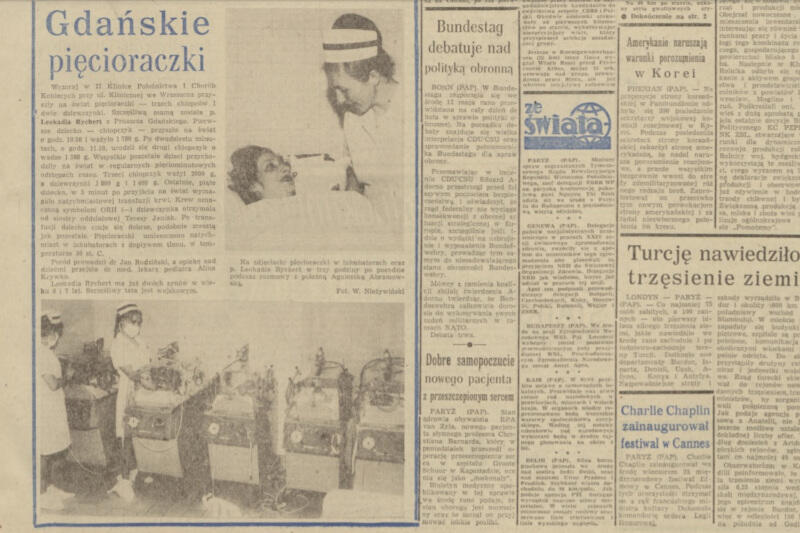 Gdańskie pięcioraczki były takim fenomenem, że rozpisywały się o nich gazety. Tu wydanie „Dziennika Bałtyckiego” z 1971 roku