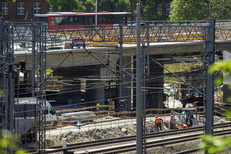 Prace przy budowie drugiego przęsła Wiaduktu Biskupia Górka, 22 lipca 2020 r.