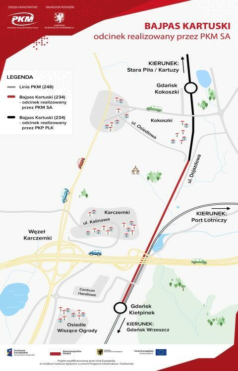 mapka graficzna przedstawiająca przebieg nowej linii