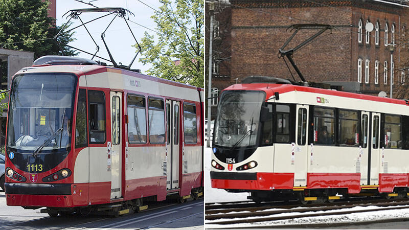 zestawienie dwóch zdjęć tramwajów tego samego typu