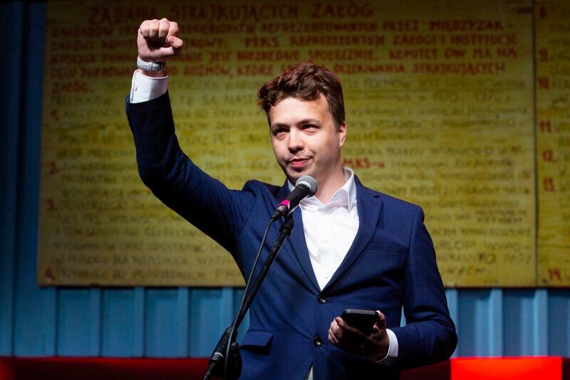 31 sierpnia 2020 roku - Raman Pratasewicz na scenie przed Bramą nr 2 stoczni