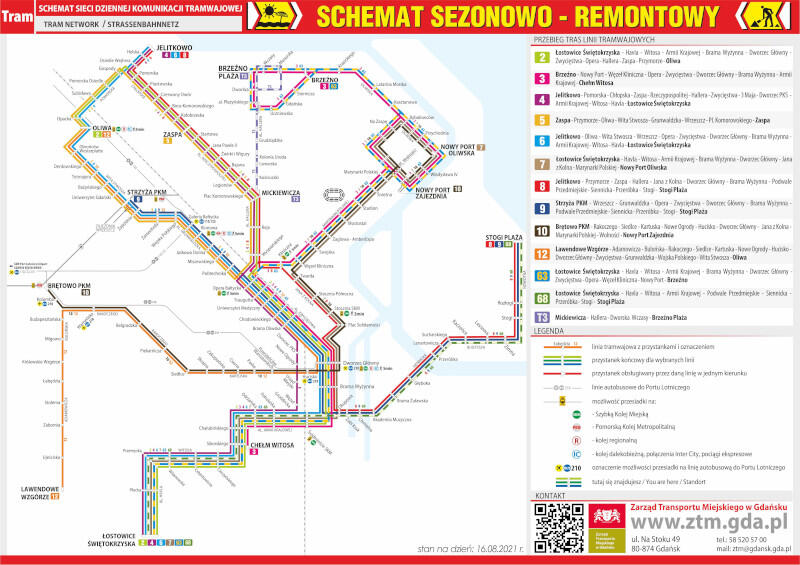 Schemat tymczasowych zmian w komunikacji tramwajowej związane z przebudową skrzyżowania al. Hallera z ul. Grudziądzką. KLIKNIJ, ABY POWIĘKSZYĆ