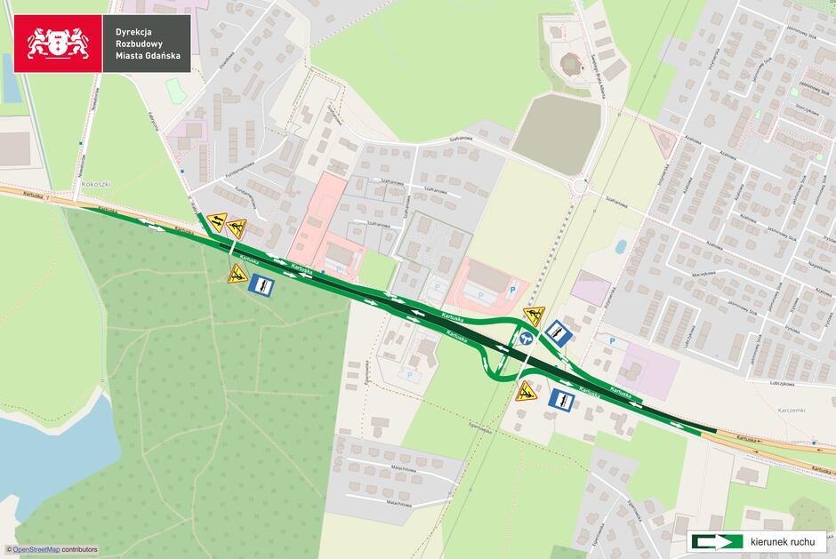 Mapa ulicy Kartuskiej z zaznaczonymi zmianami