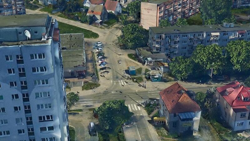 Skrzyżowanie ulic Słowackiego i Reymonta (widok z ortofotomapy z 2018 roku)
