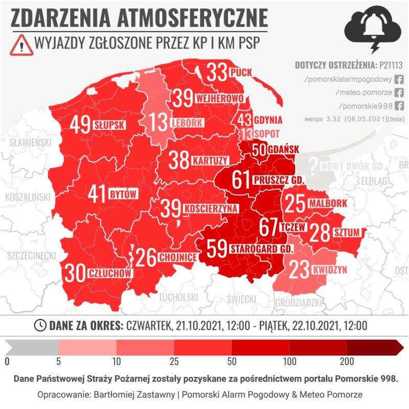 Mapę opracowano na podstawie danych z komend powiatowych i miejskich PSP, przekazanych przez Jakuba Skrzypka z portalu Pomorskie998