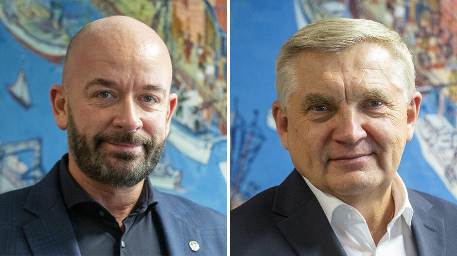 Prezydent Tadeusz Truskolaski (po prawej) i prezydent Jacek Sutryk przyjechali, by uczcić pamięć Pawła Adamowicza w trzecią rocznicę śmierci prezydenta Gdańska 