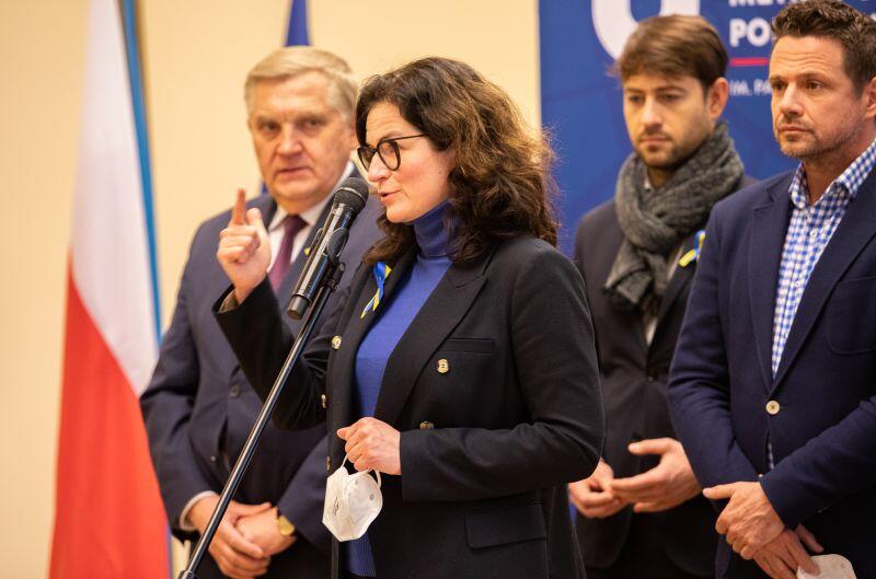 Aleksandra Dulkiewicz, prezydent Gdańska na konferencji po spotkaniu UMP