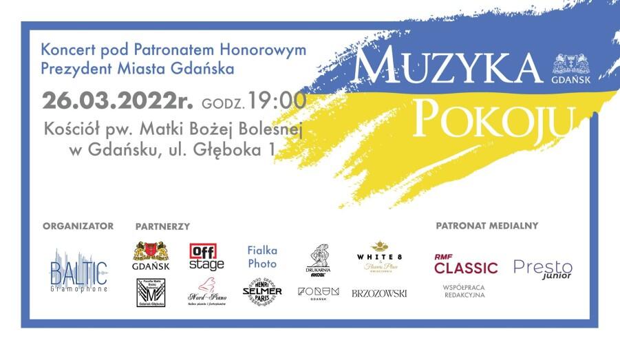 Plakat zapowiadający koncert charytatywny na rzecz dzieci z Ukrainy. Muzykę usłyszymy w kościele pw. Matki Boskiej Bolesnej przy ul. Głębokiej - świątynia znajduje się nieopodal VI LO i mostu Siennickiego