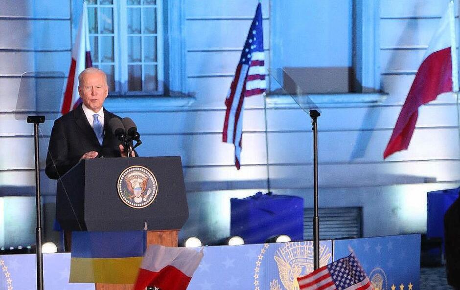 Prezydent Stanów Zjednoczonych Joe Biden podczas przemówienia w Warszawie