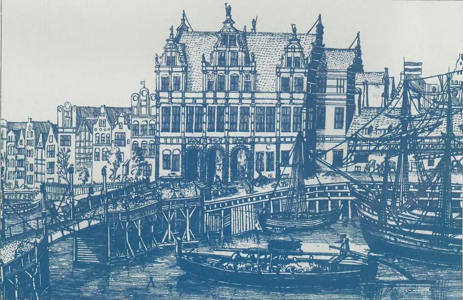 Port na Motławie, rycina I. Dickmanna, 1617