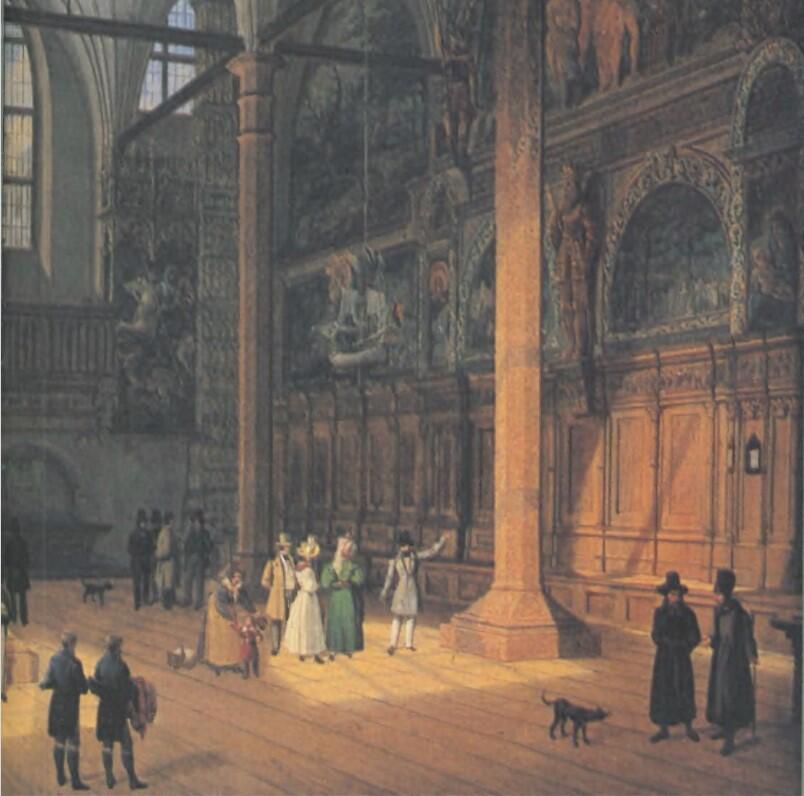 W wielkiej sali Dworu Artusa; fragment obrazu D. Quaglio, 1833