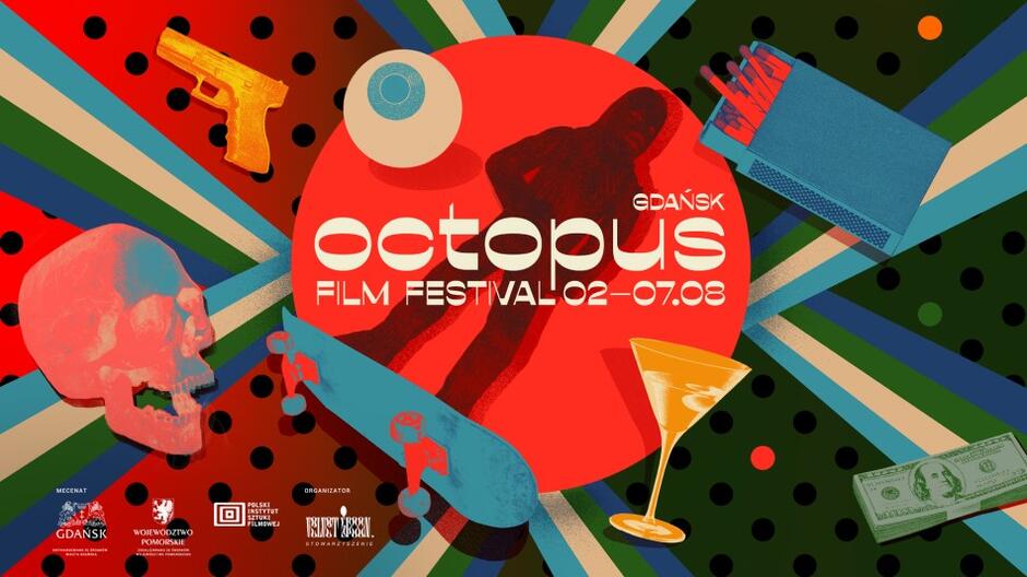 Kolorowa grafika z napisem Octopus festiwal filmowy 