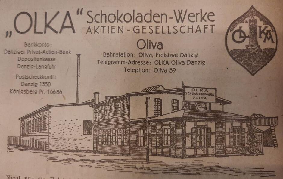Reklama fabryki czekolady „OLKA”, 1922 r. Widoczne doskonale logo