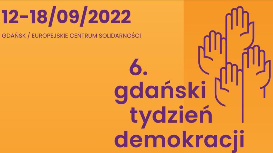 Baner promujący 6. edycję Gdańskiego Tygodnia Demokracji, który odbędzie się w dniach 12 - 18 września