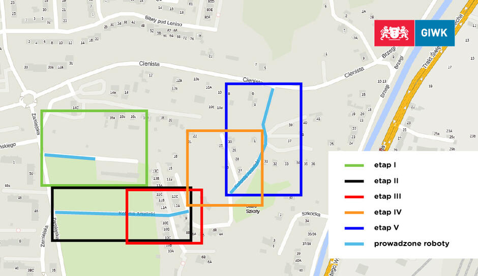 Etapy robót Kolonia Anielinki - mapa