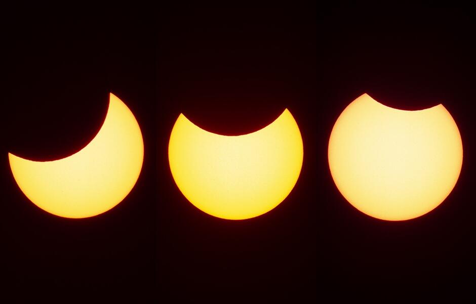 Różne fazy częściowego zaćmienia Słońca, które widziano również w Gdańsku