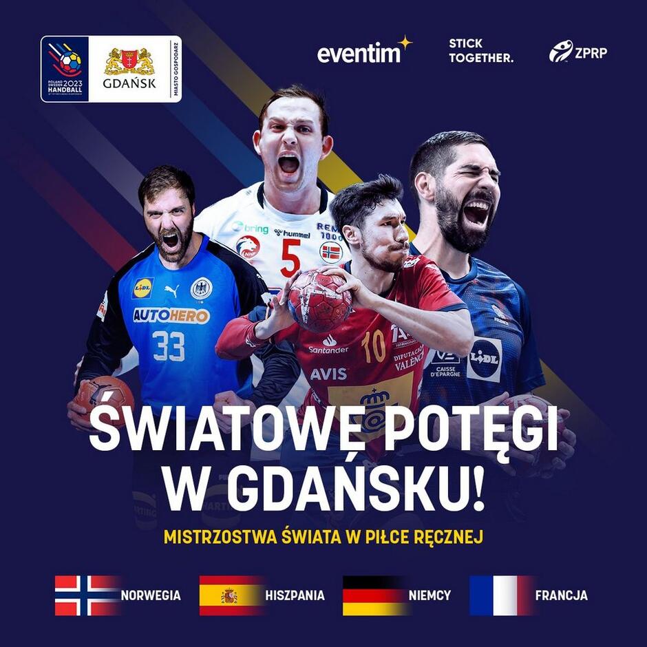 Plansza informacyjna o ćwierćfinałach mistrzostw świata w Gdańsku