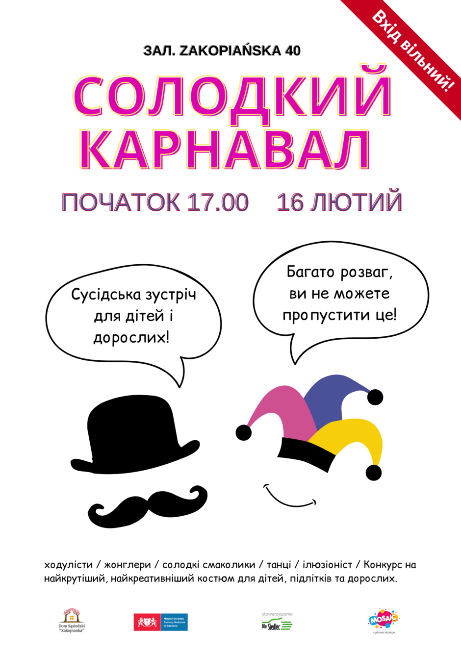 Plakat karnawału w Zakopiance, wersja ukraińska - źródło organizatorzy imprezy