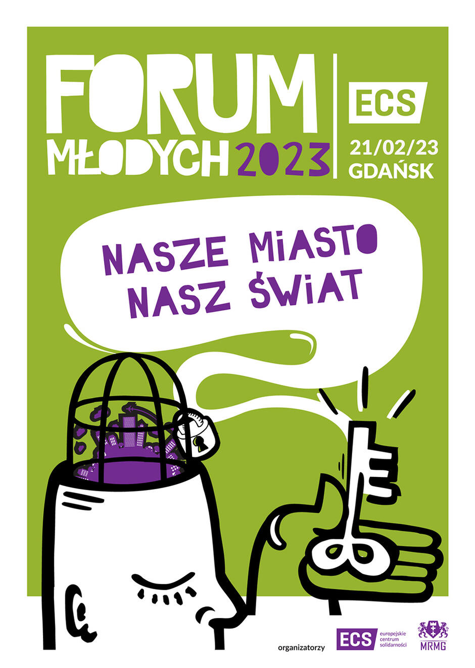 Plakat informujący o Forum Młodych 21 lutego 2023 r. w Europejskim Centrum Solidarności