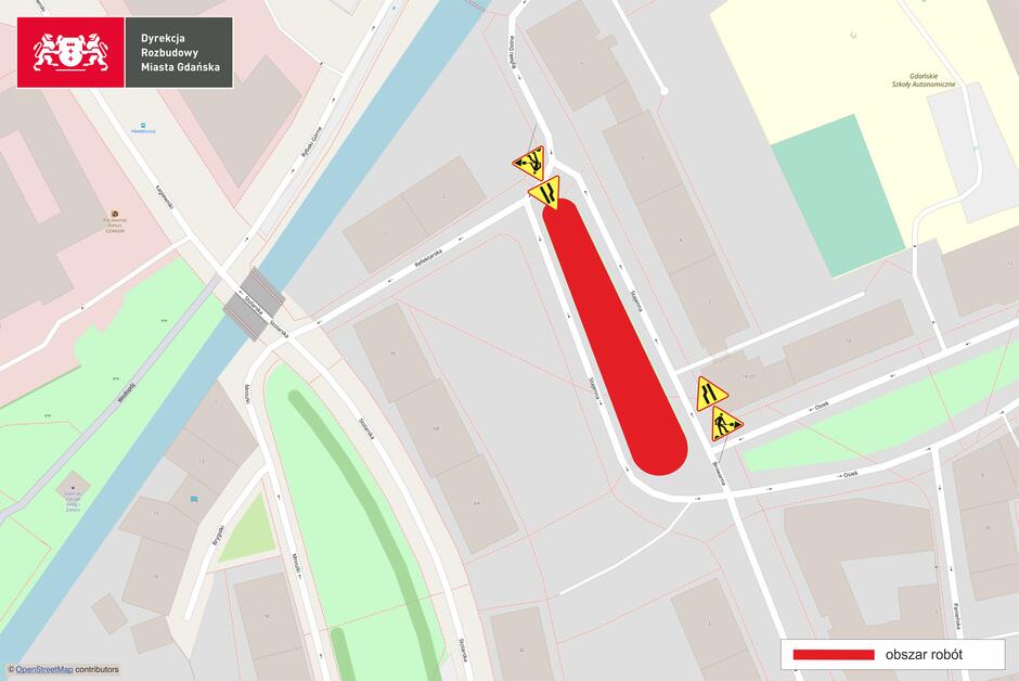 na mapce czerwonym kolorem zaznaczono miejsce w którym znajduje się skwer przy ul. stajennej