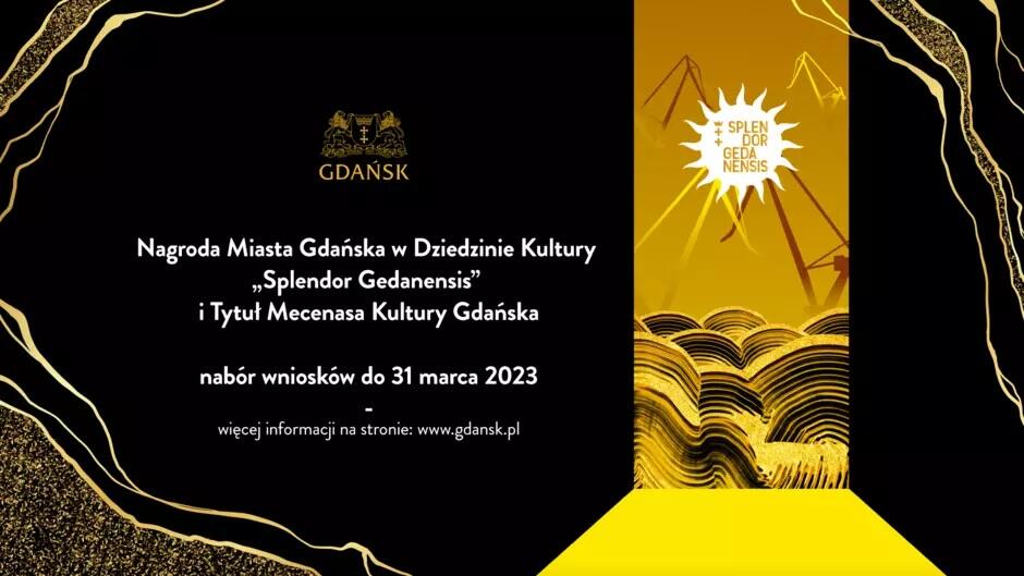 żółto-czarna grafika ogłaszająca nabór wniosków do nagród Splendor Gedanensis