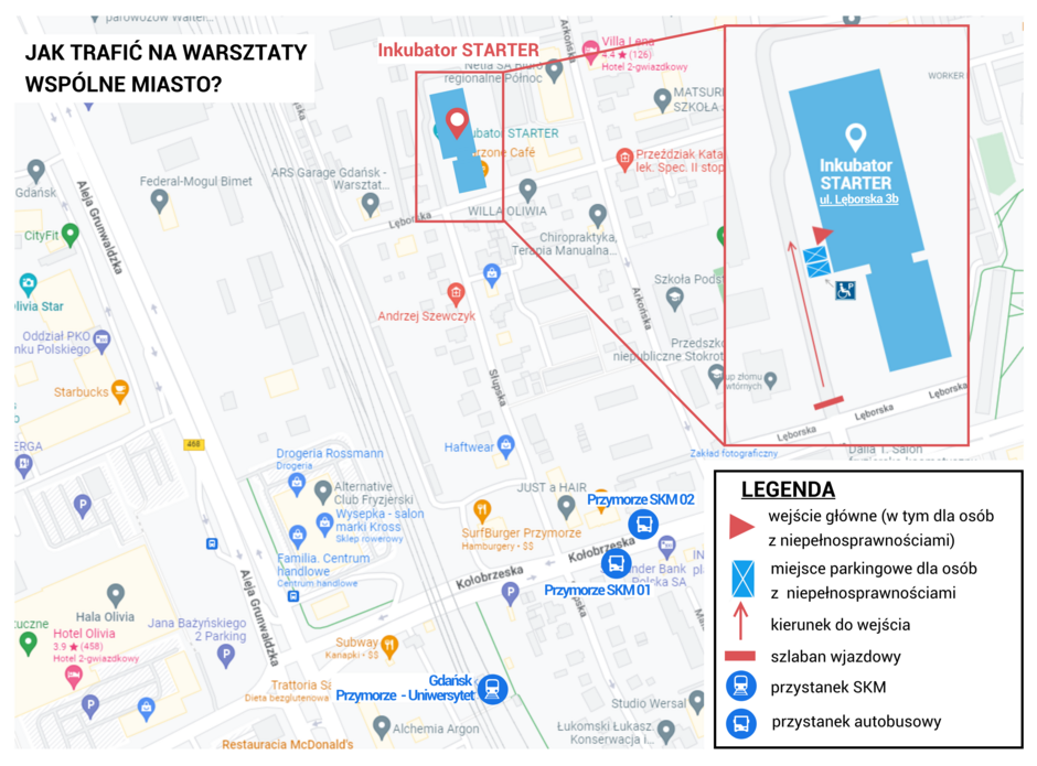 Mapa dojazdu na warsztaty Dostępne Miasto - Inkubator Starter