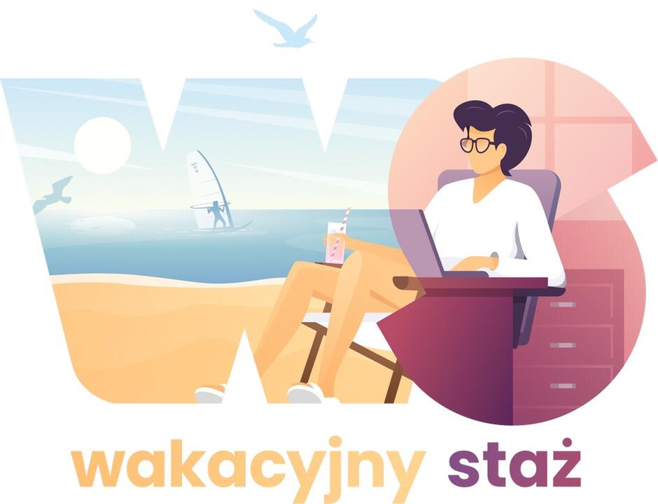 grafika_wakacyjny staż - kobieta siedzi w fotelu na plaży