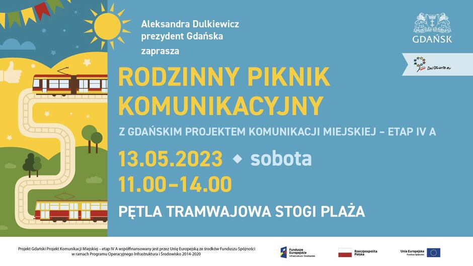 Plakat informujący o rodzinnym pikniku komunikacyjnym na Stogach 