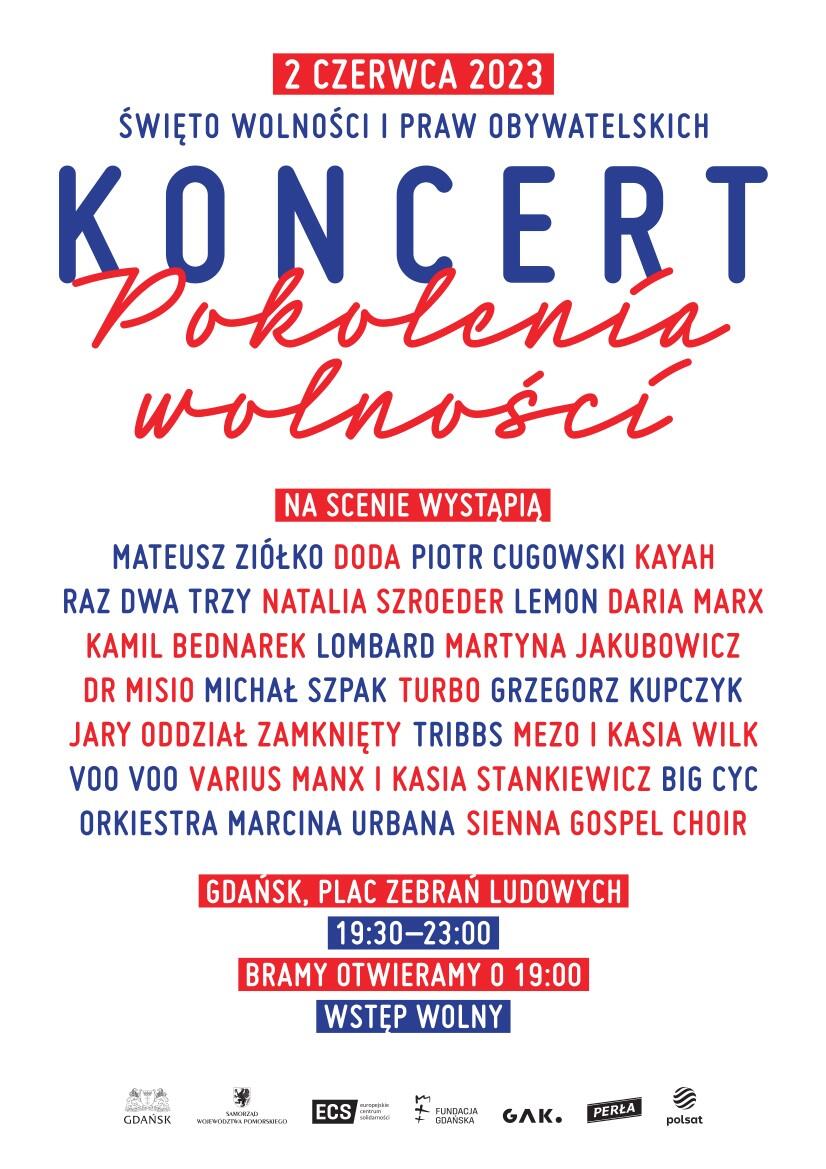 Plakat dotyczący koncertu Pokolenia Wolnosci