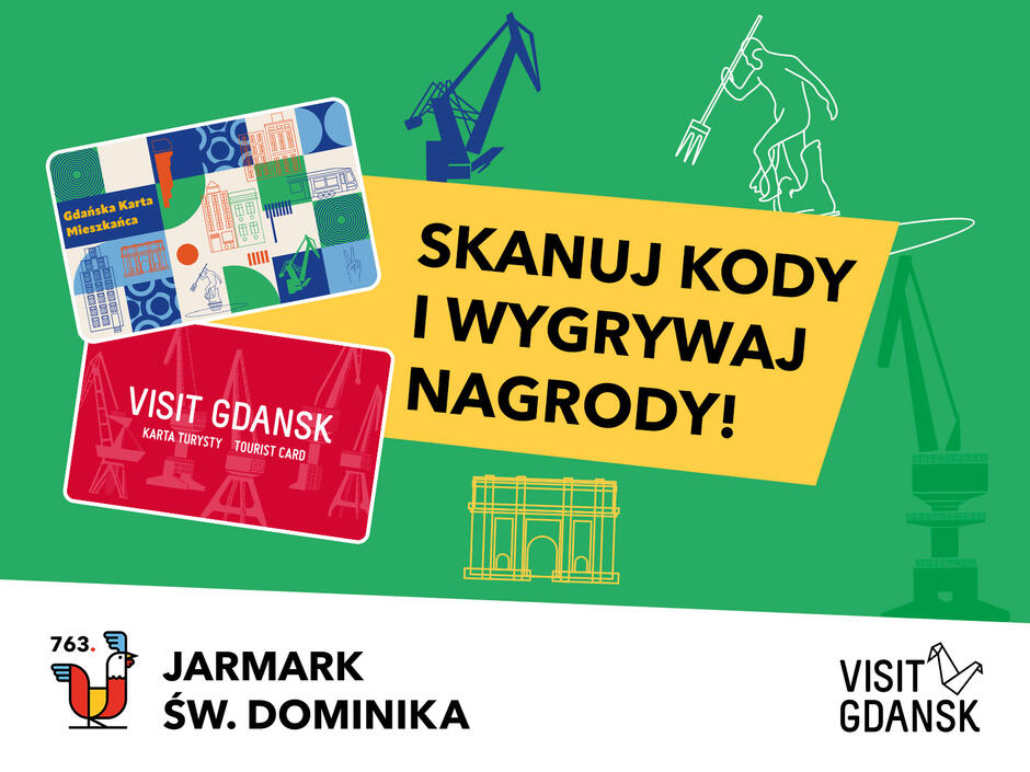 Grafika z Gdańską Kartą Mieszkańca oraz napisem: Skanuj kody wygrywaj nagrody