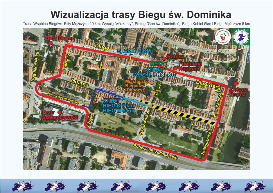 Trasa biegu zaznaczona linią na mapie