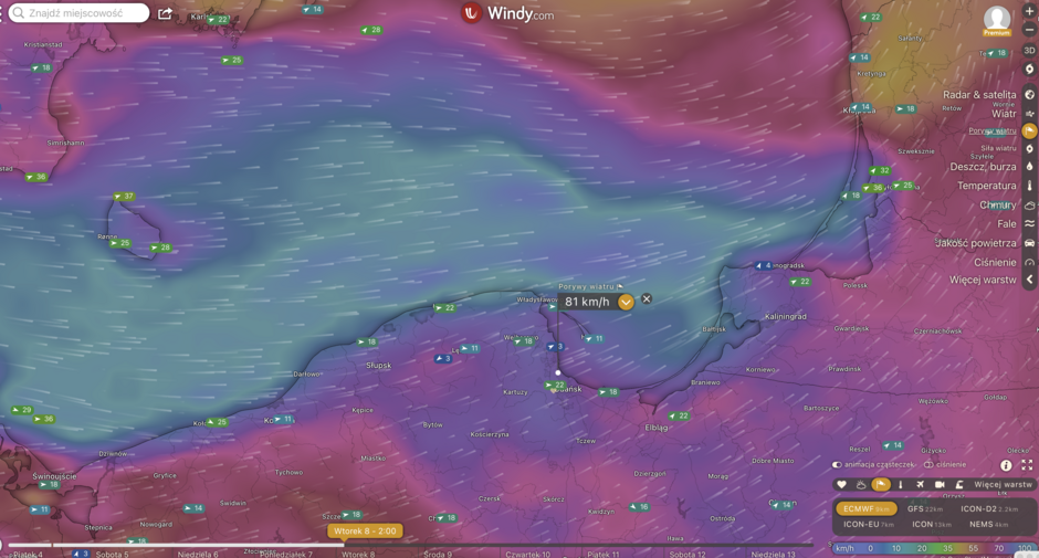 Grafika przedstawia mapkę z różnymi kolorami na niej, w tym fioletowym, niebieskim i czerwonym