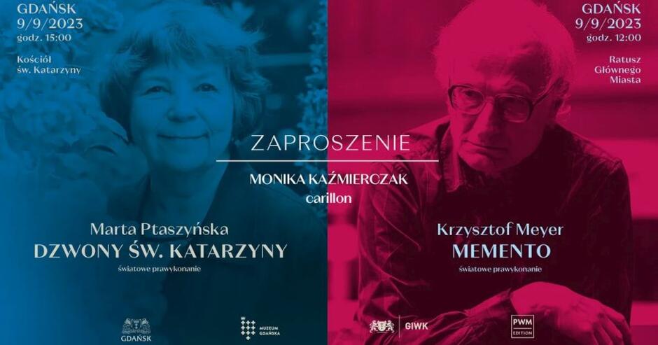 plakat stylizowany z portretami starszej kobiety i mężczyzny