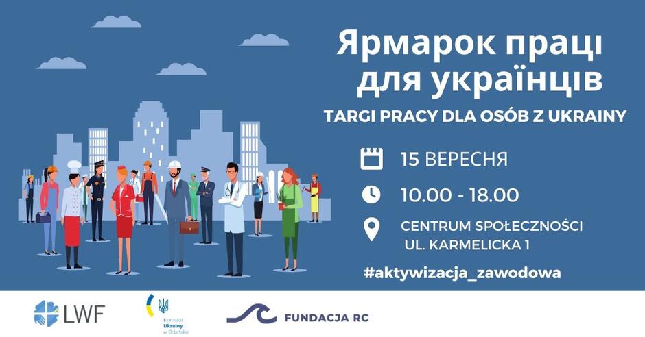 plakat promujący targi pracy dla osób z Ukrainy