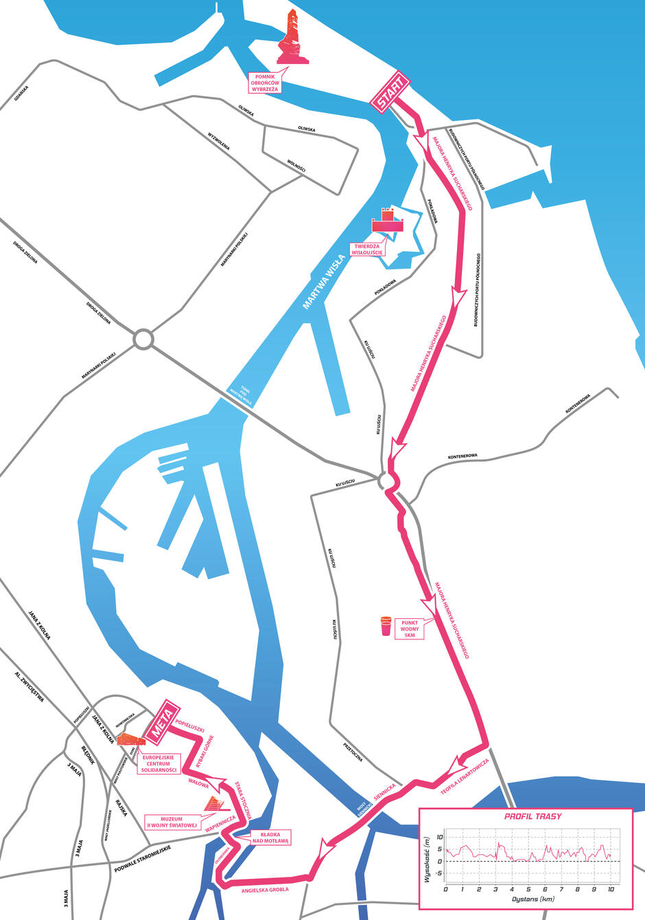 Mapa z zaznaczoną trasą biegu