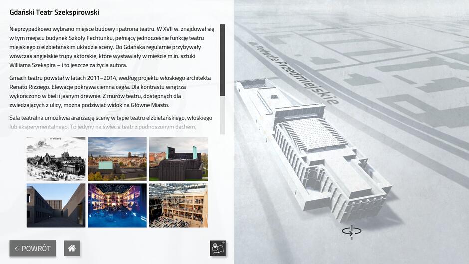 Informacje na temat wybranego obiektu. Przesuwając palcem po widoku 3D obiektu z prawej możemy go obracać.