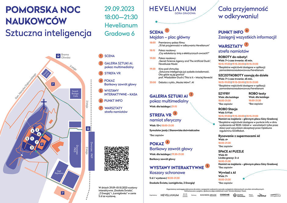 grafika - plan lokalizacji wydarzeń w Hevelianum z okazji nocy naukowców