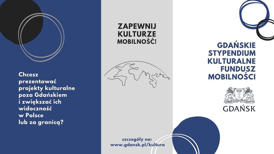 grafika promująca nabór do Gdańskiego Stypendium Kulturalnego Fundusz Mobilności