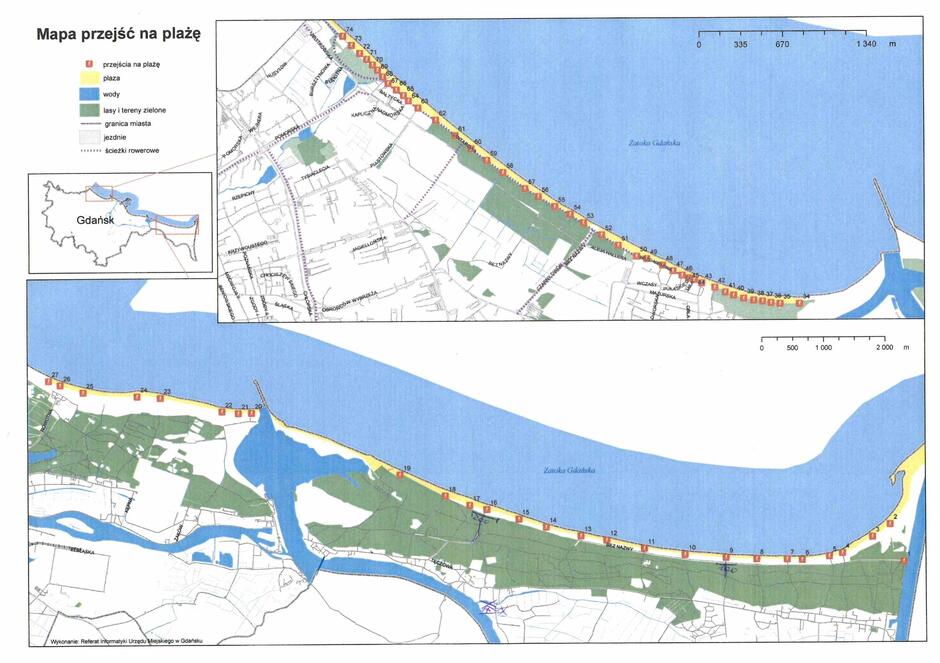 mapka z wejściami na plaże