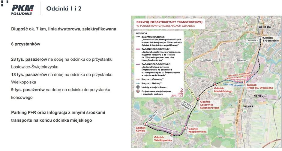 Mapa z zaznaczonymi nowymi przystankami PKM w Gdańsku