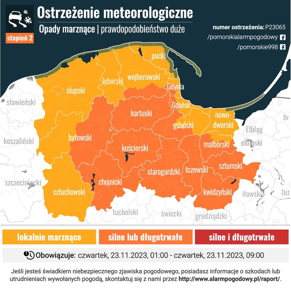 Grafika przedstawiająca rozkład marznących opadów