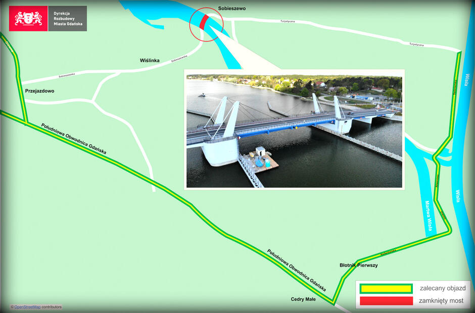 na mapie zaznaczony objazd dla kierowców